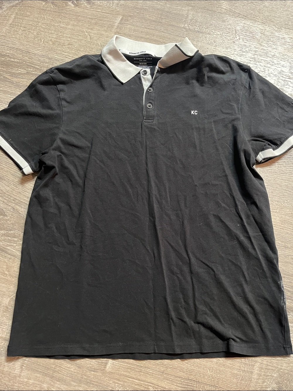 Kenneth Cole Black Polo with Contrast Light Gray Trim
